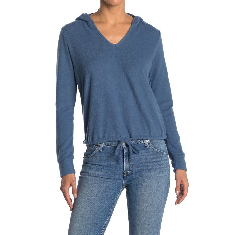 GIBSON LOOK women's Hoodie Pullover Drawstring Top In Dark Denim Blue Size L